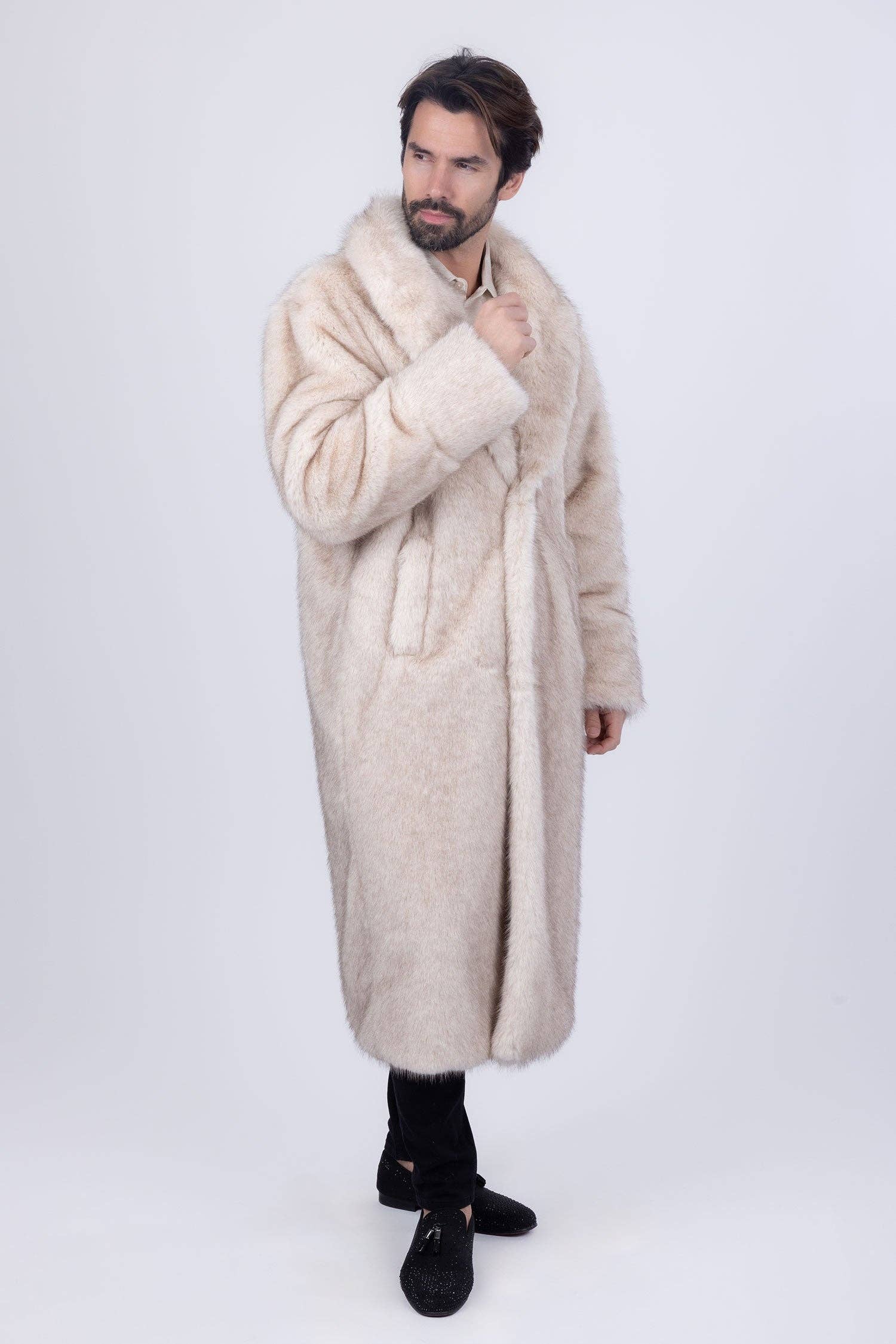 BARABAS - Wholesale Coat - Men's - Men's Fur Coat Shawl Lapel Luxury Long Blazer 4BHL047