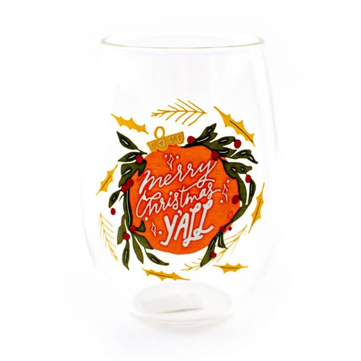 Stemless Wine Glass - Merry Christmas Y'all for wholesale by THE PARISH LINE