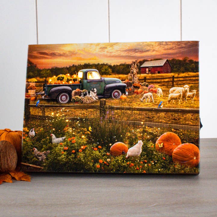 Harvest Truck 8x6 Lighted Tabletop Canvas for wholesale by Glow Decor