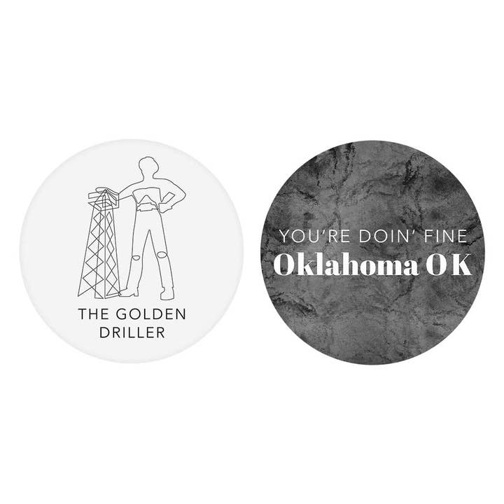 Modern Black White Oklahoma Set | Absorbent Car Coasters | Set of 2 | Min 4 for wholesale by Love Local