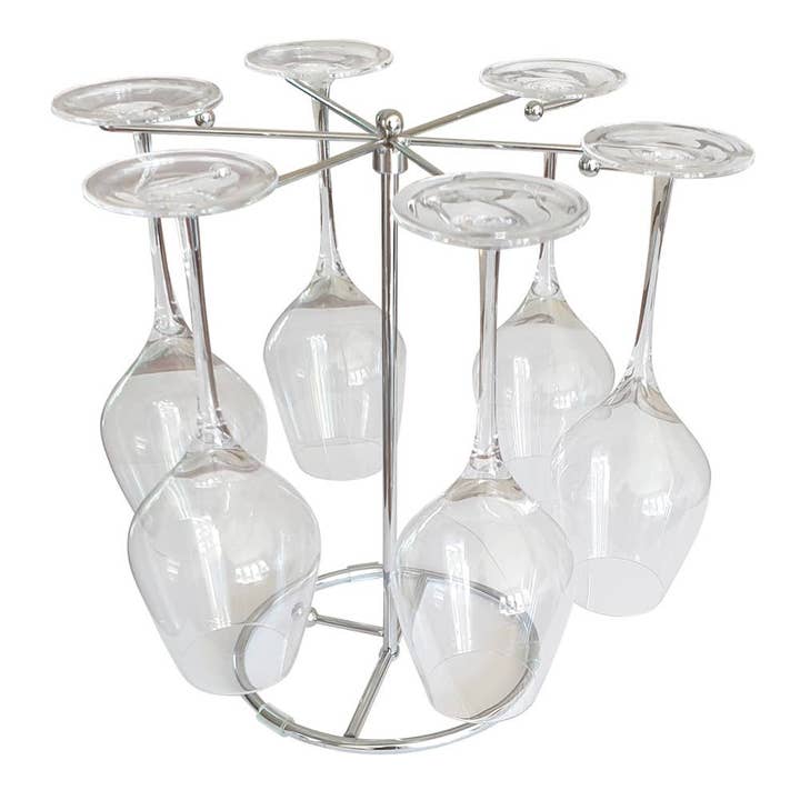Original Products UK/EU – wholesale Dish-drying mat/rack – Chromed Steel Glass Drying Rack, holds up to 6 Wine Glasses