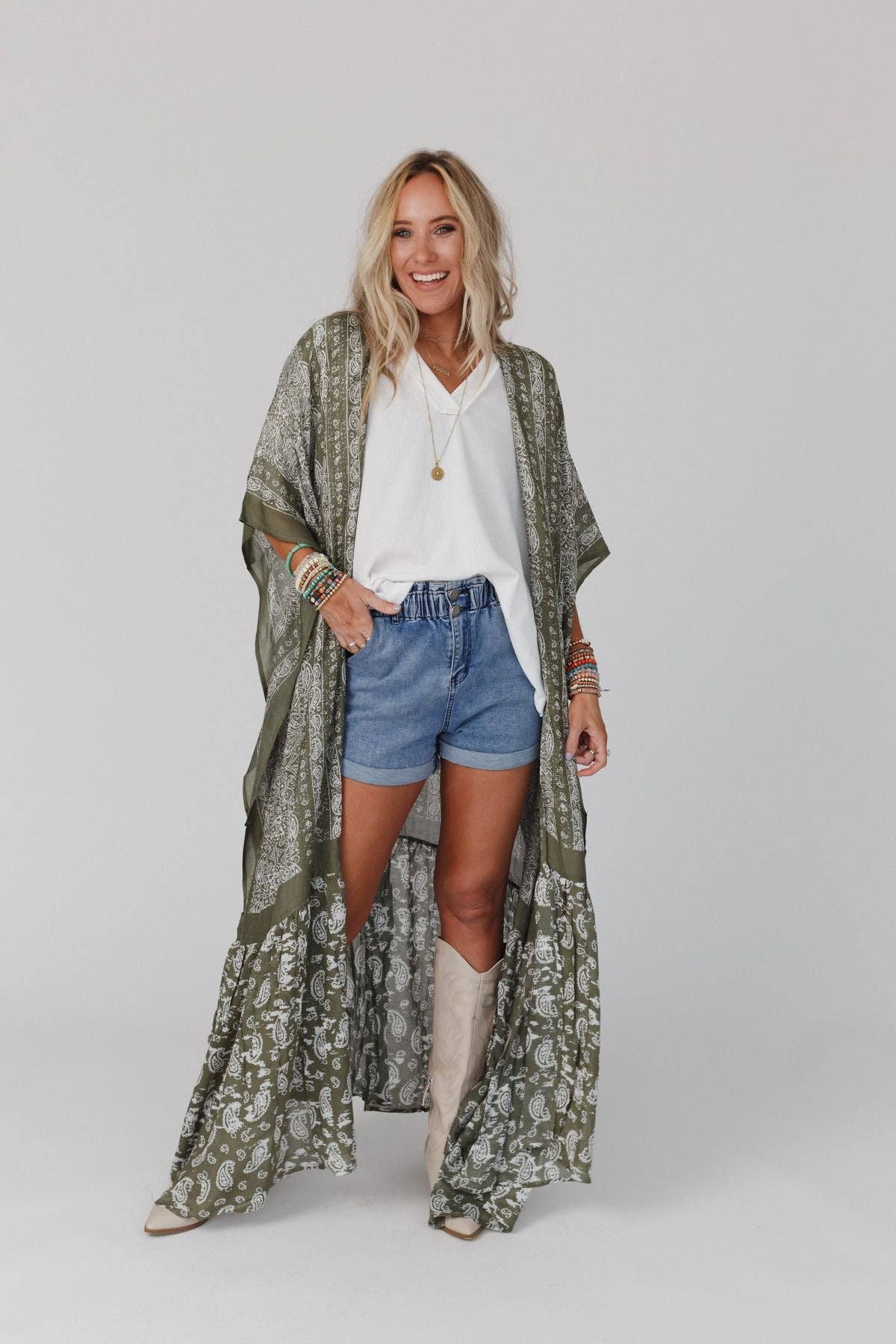 Three Bird Nest - Wholesale Kimono - Women's - Paisley Tapestry Free Flow Duster Kimono - Olive8