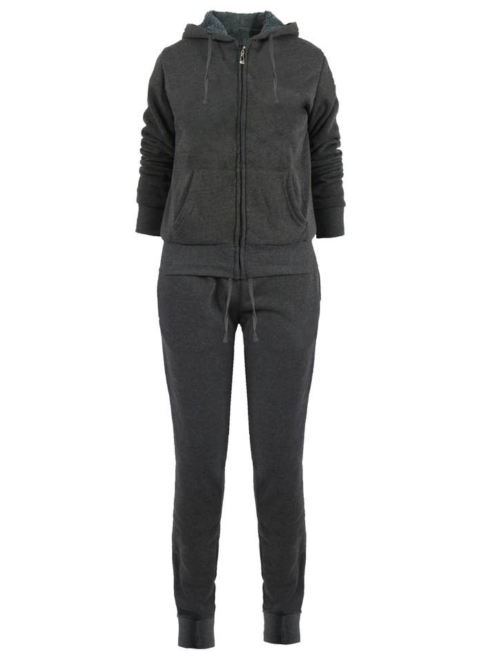 LeeHanTon - Wholesale Tracksuit - Women's - LeeHanTon Ladies Soft Sherpa Lined Track Suit Set