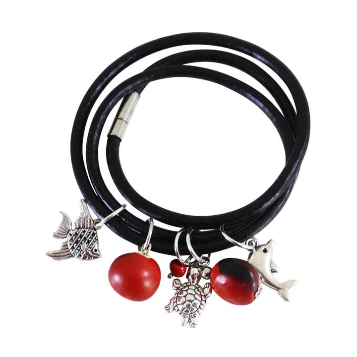 b2710gbrw Pulseira/gola com pingentes de couro ajustável Sealife. por atacado de Evelyn Brooks