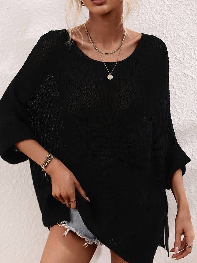 UNISHE - Wholesale Knit Top - Women's - Plain Pocket Oversize Knit Top MY0061