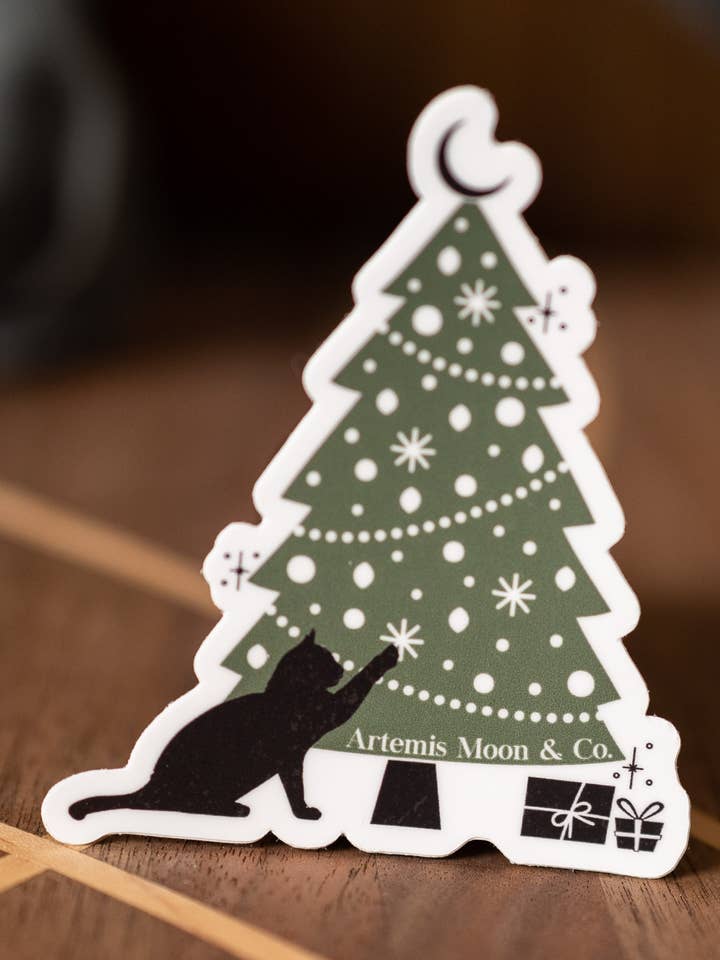 Autocollant en vinyle Holiday Cat 2022 pour la vente par Artemis Moon and Co