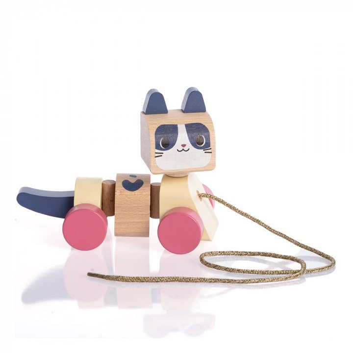 Brinquedo de Puxar Gato de Madeira Brinquedo de Empurrar Brinquedo de Madeira por atacado de Wooden Toys