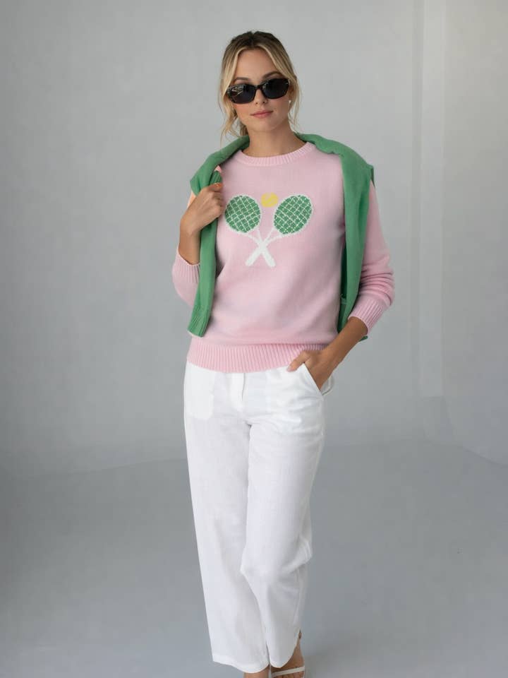 Classic Tennis Sweater in Pink for wholesale by Pink Pineapple