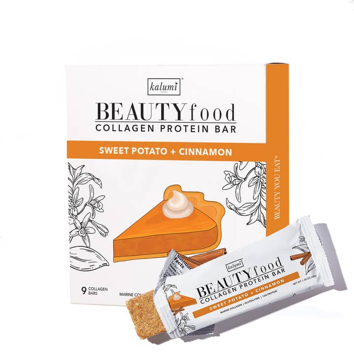 Zoete aardappel+kaneel collageen eiwitreep (9 repen) voor wholesale door Kalumi BEAUTYfood