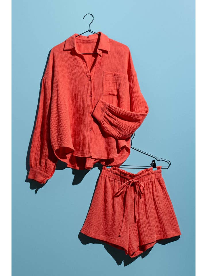 Urban Daizy - Wholesale Lounge Set - Women's - Crinkle Cotton Gauze Resort Button-Up Set10