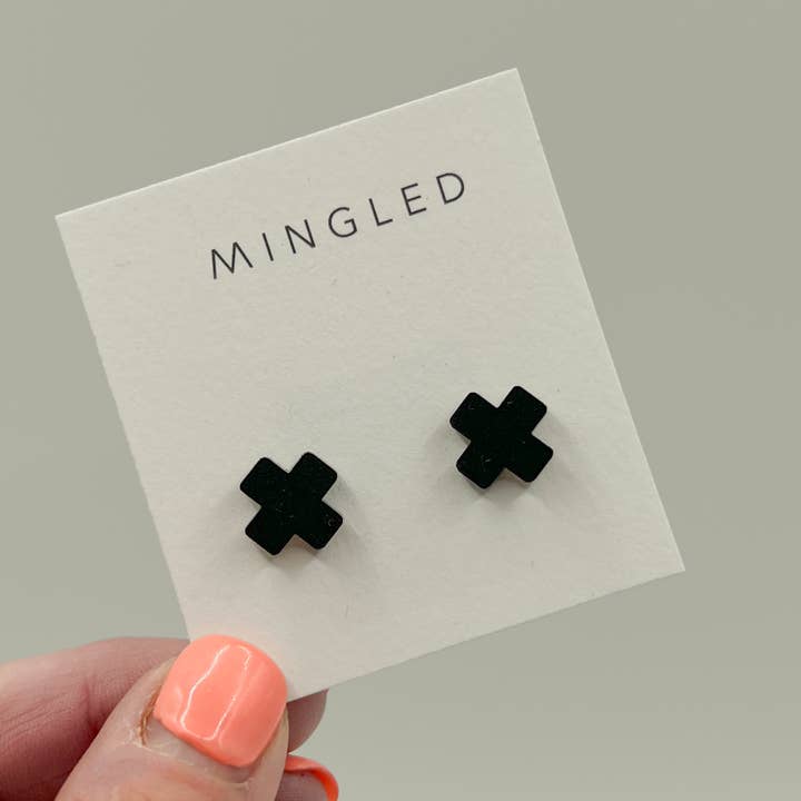 Mingled – wholesale Stud/post earrings – Black Cross Stud Earrings - Small Cross Earrings, Minimalist5