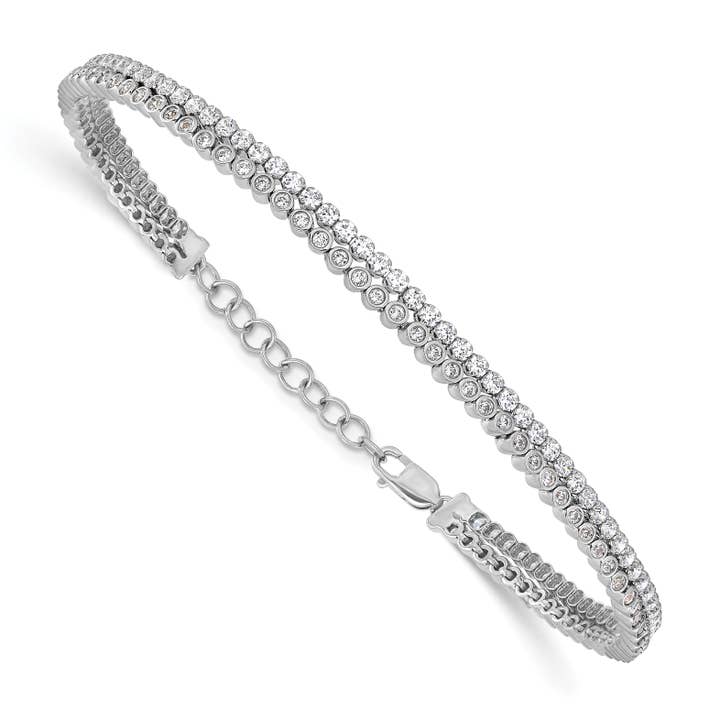Pulsera de doble hebra con diamante cultivado en laboratorio de 7/8 quilates en oro blanco de 14k para venta al por mayor de Fine Diamond