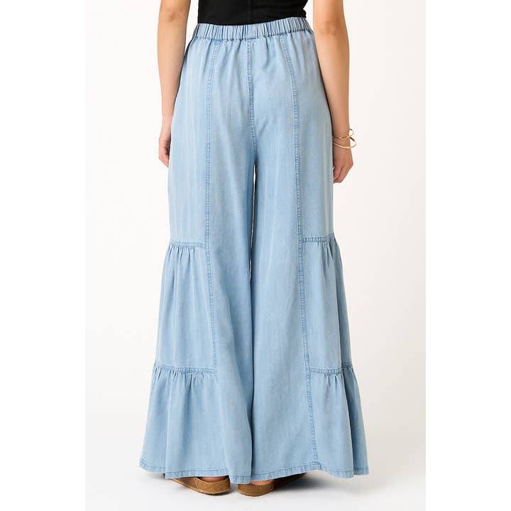 mittoshop - Wholesale Pants - Women's - WASHED CHAMBRAY TIERED WIDE LEG BUTTON FRONT PANTS14