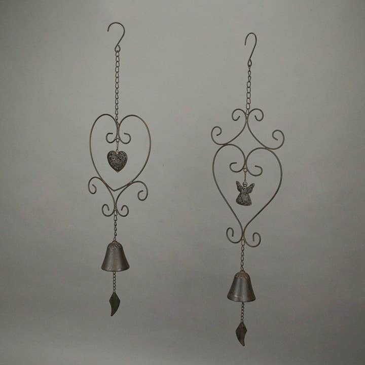 Zeckos - Wholesale Wind chime - Metal Angel & Heart Hanging Wind Chime Bell Set of 21