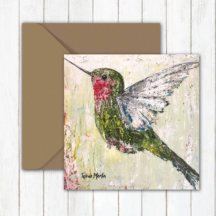 Carte de notes | « Colibri vert » | Art original, œuvre d'art d'oiseaux pour la vente par Lulu and Tully