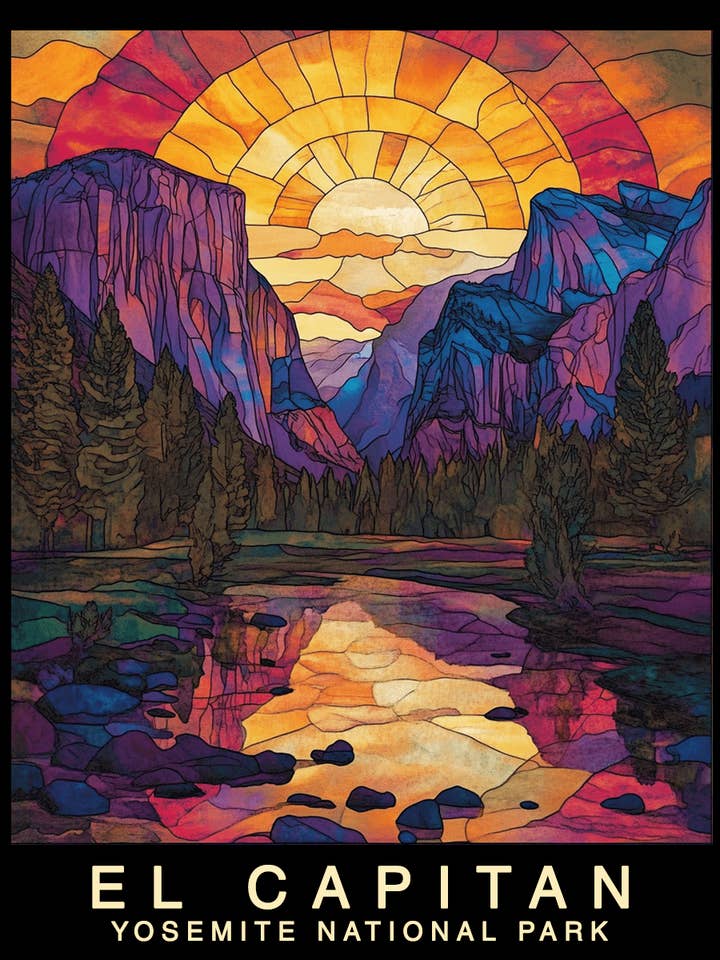 Stained Glass - Yosemite El Capitan Souvenir Home Decor Wall Art Prints – 8″x10″ Artwork – 11″x14″ Mat for wholesale by Mowbi