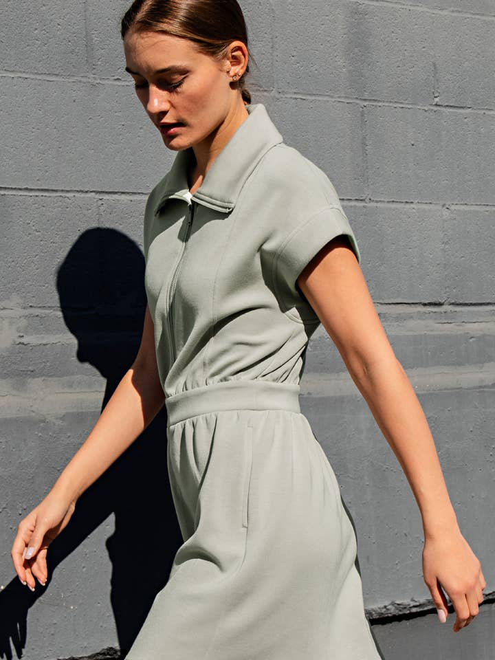 Rae Mode - Wholesale Dress - Women's - MODAL SCUBA LUXE HALF ZIP MINI DRESS