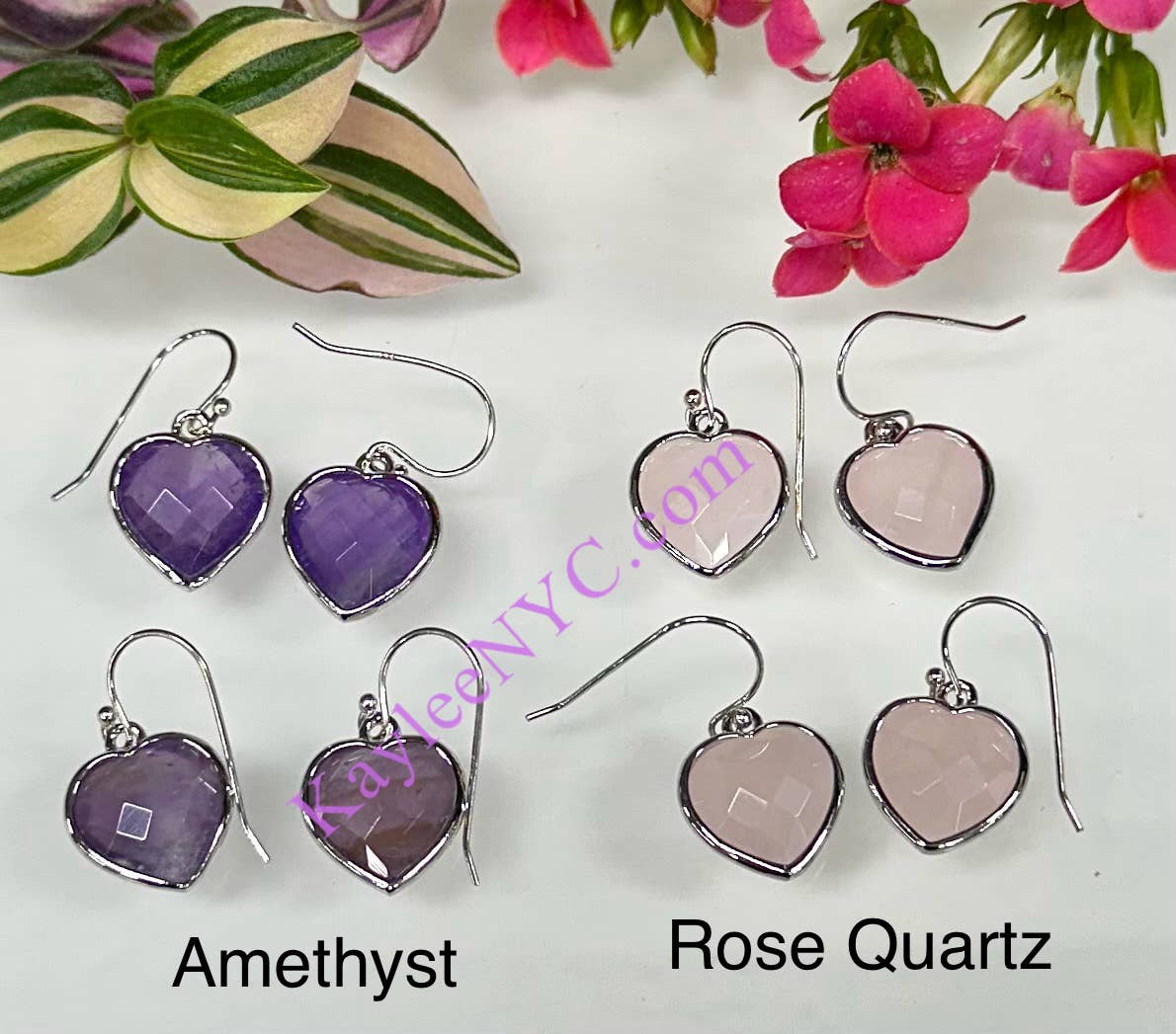 KayleeNYC - Wholesale Dangle Earrings - Natural Crystal Silver 925 Heart Earring Dangling5