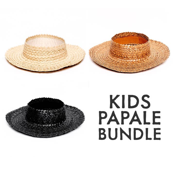 Straw Crownless Hat Papale (Kids Mix Bundle) Boater Hat Pack for wholesale by Bali Harvest