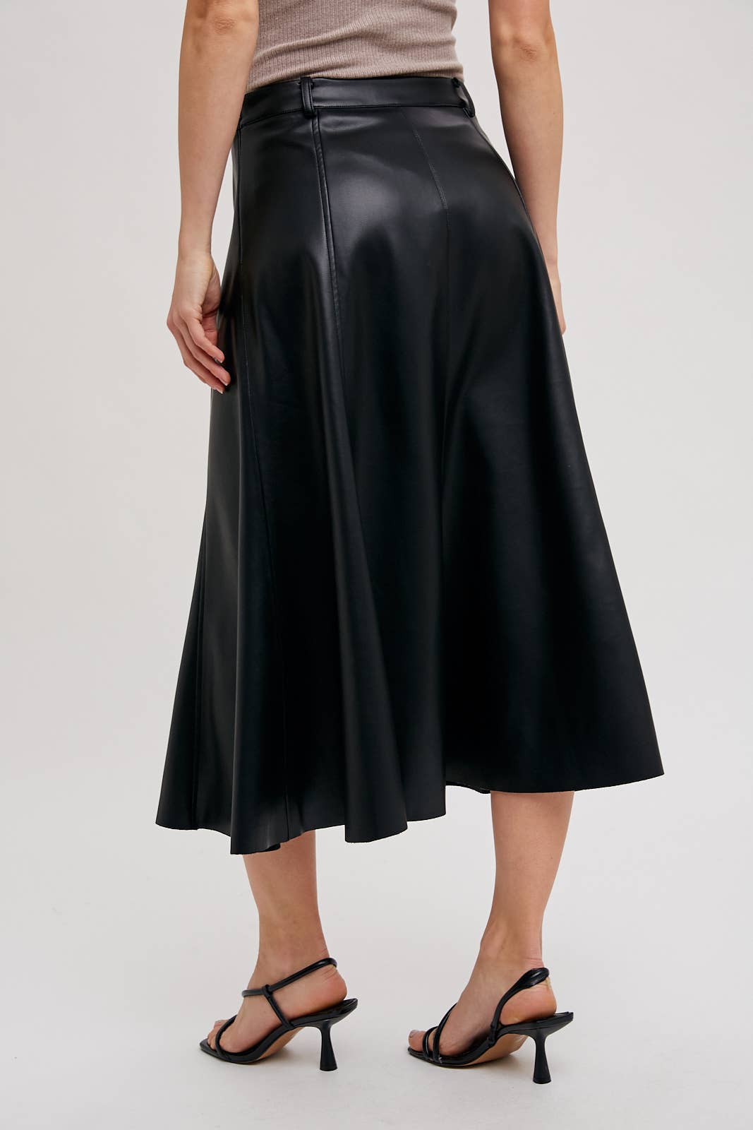 Bluivy - Wholesale Skirt - Women's - FAUX LEATHER FLARE MIDI SKIRT16