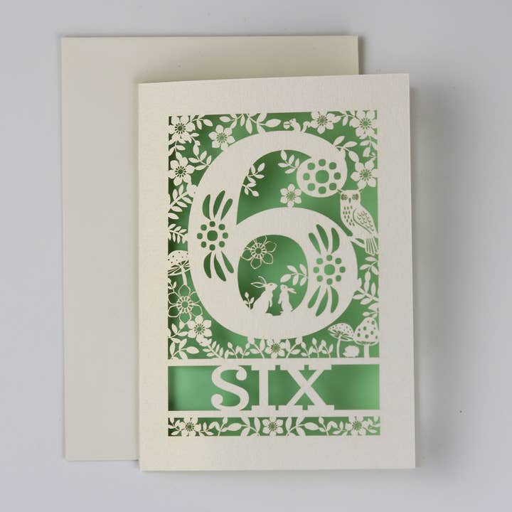 Six Sixth Birthday A6 Laser Cut Card for wholesale by pogofandango