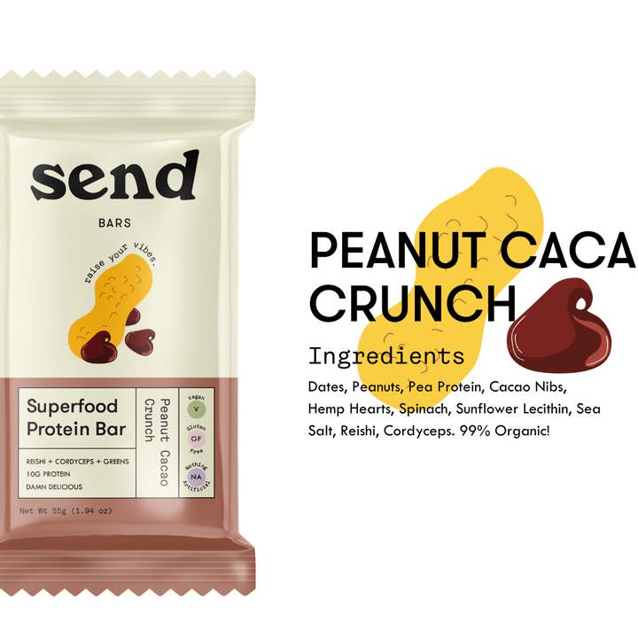 Send Bars - Wholesale Snack Bar - Peanut Cacao Crunch - Single Caddy (8 bars)