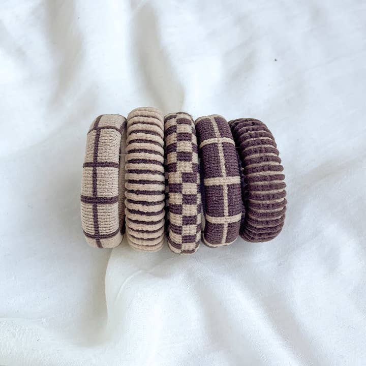 Assorted Checkered/Plaid/Stripes Seamless Hair Tie (Set of 5) for wholesale on Faire