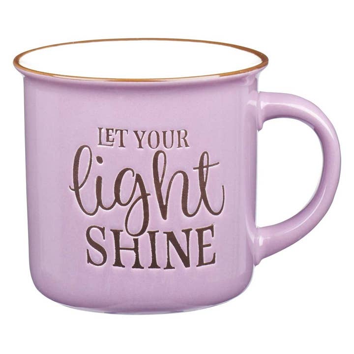 Mug Camp Purple/White Let Your Light Shine for wholesale by Christian Art Gifts