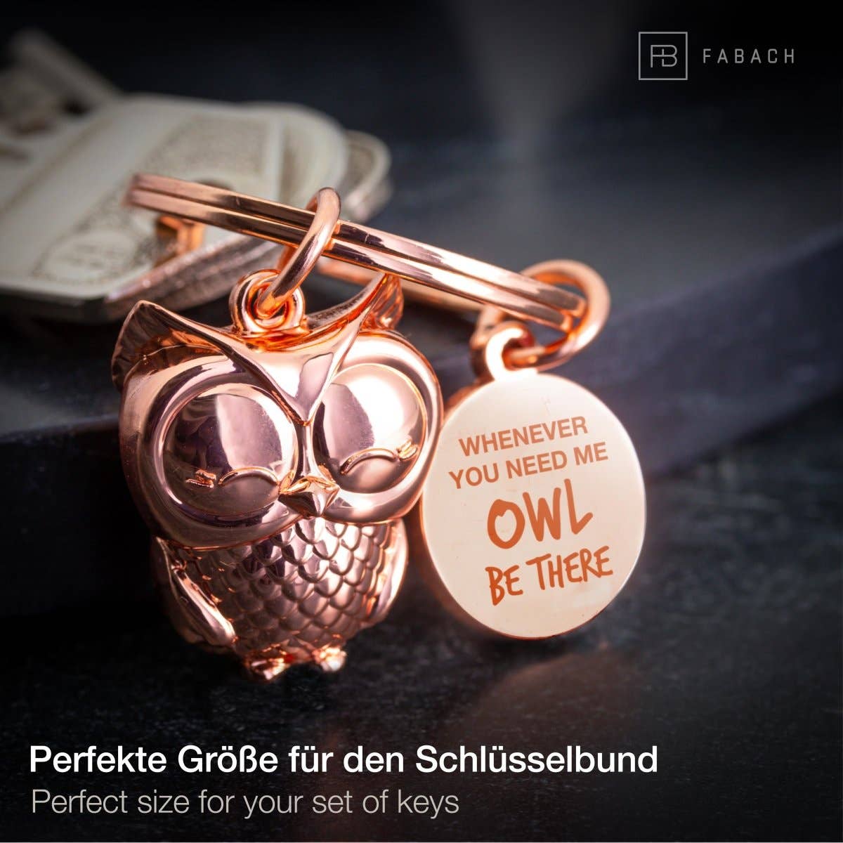 FABACH – Die Schlüsselanhänger-Schmiede – wholesale Nyckelring - Unisex – Nyckelring 'Owl be there' med uggla och gravyr – söt ugglelyckoamulett6