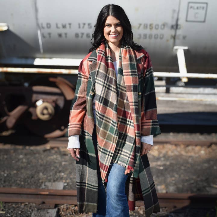 Dupatta Designs - Wholesale Trench Coat - Women's - Emmett Mid-Calf Plaid Jacket Trench Coat6