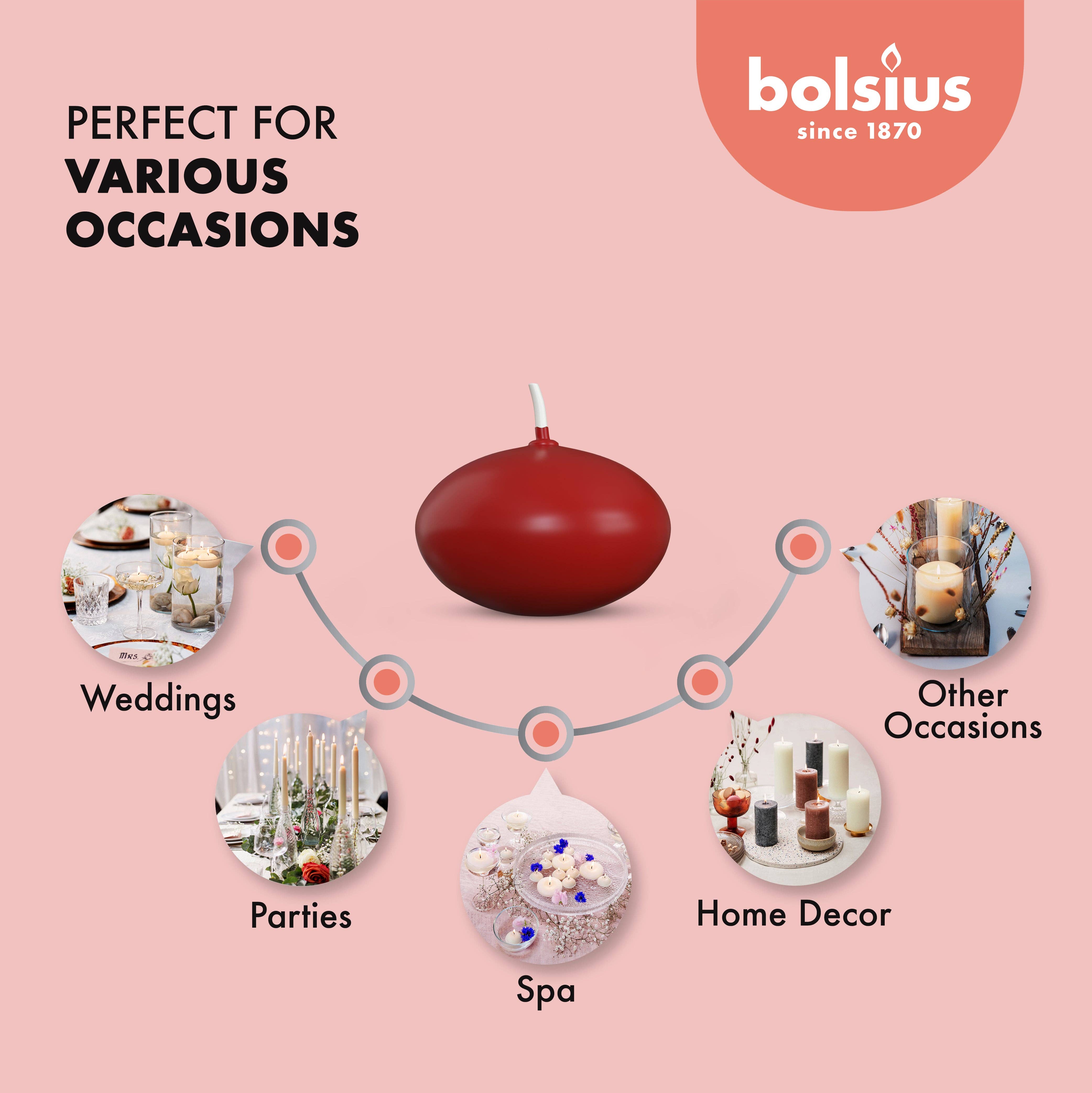 BOLSIUS - Wholesale Grappige kaars - Zwevende kaars van 1,75 inch, set van 20 stuks, ongeparfumeerd voor romantische bruiloftscenterpieces, decoraties, evenementen, zwembad of elke gelegenheid.22