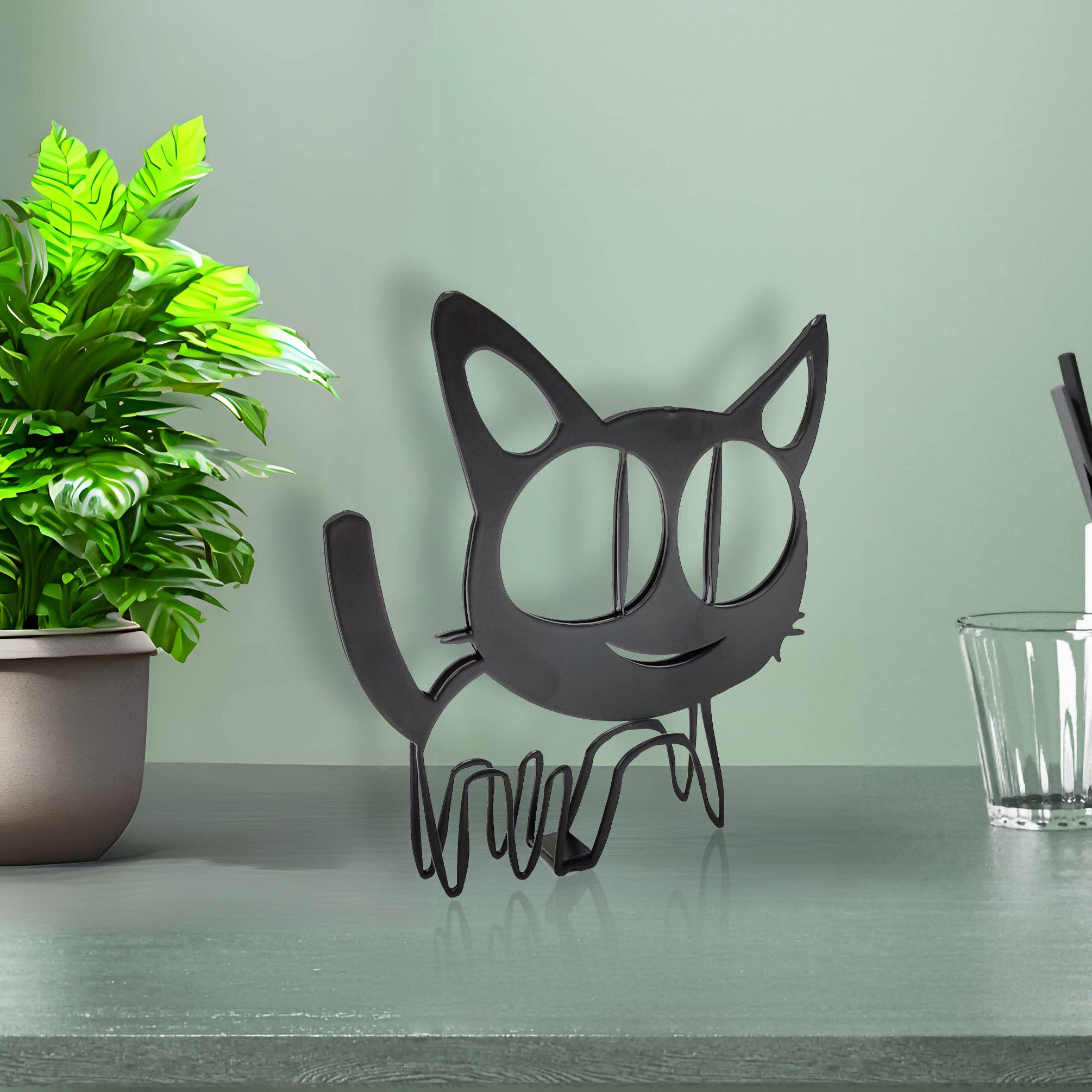 FIXTUREDISPLAYS – Engroshandel Pyntefigur – 4,6X4,9X0,4" Yndefuld Metal Kattekunst Moderne Interiører med Elegance 21940-801