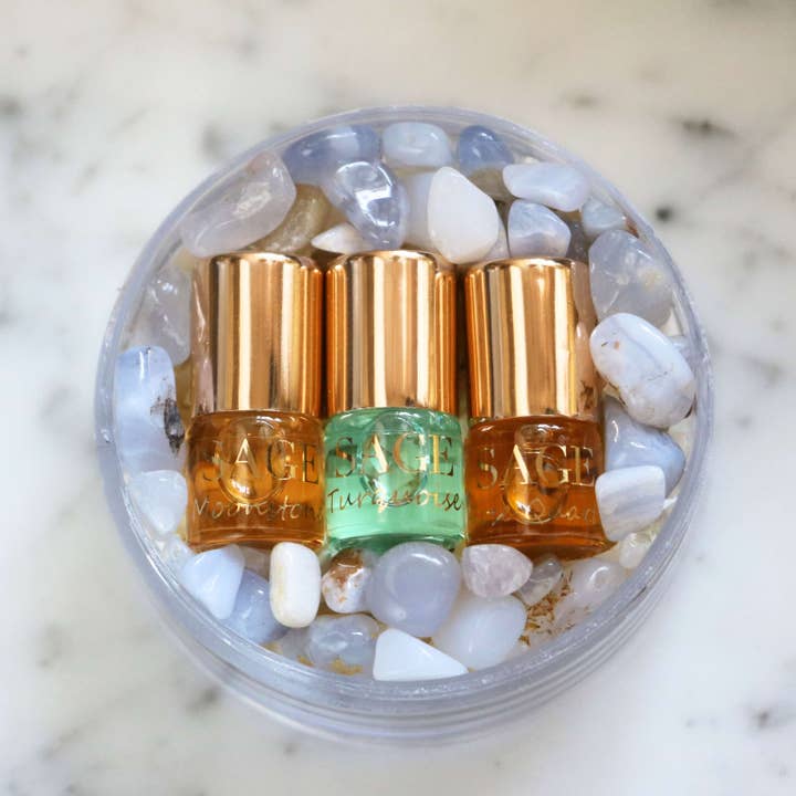 Floral Mini Rollie Perfume Oil Concentrate Discovery Set by Sage for wholesale by The Sage Lifestyle - A Gemstone Perfumery