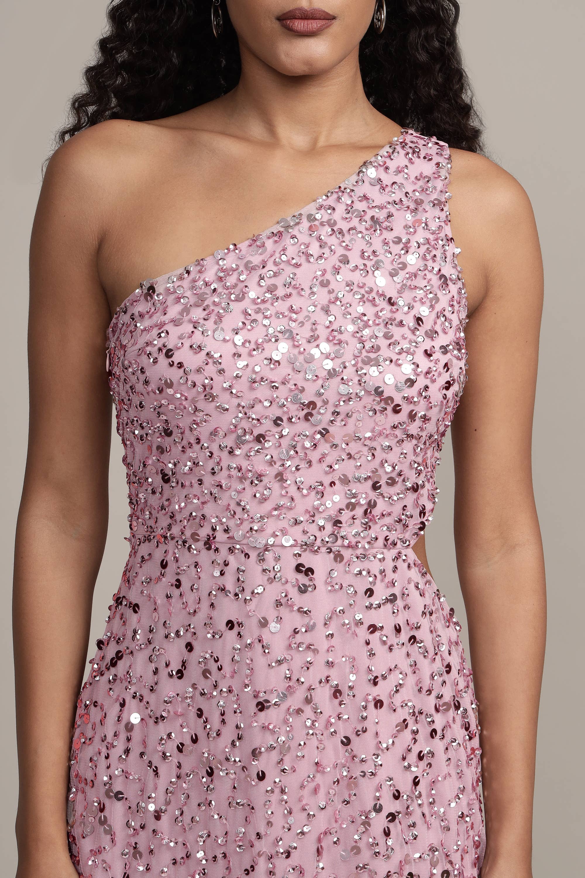 Naeve One Shoulder Sequin Dress in Pink for wholesale on Faire6