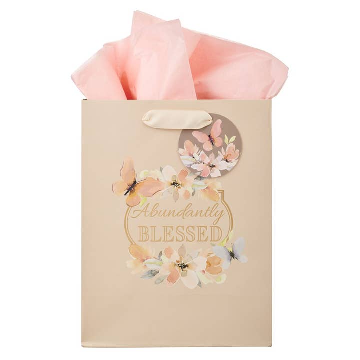 Gift Bag MD Pink Abundantly Blessed Deut. 7:13 for wholesale by Christian Art Gifts
