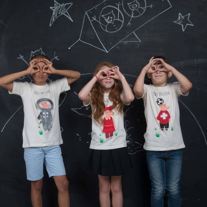 Pamboo - Venta al por mayor Camiseta - Niños - Camiseta divertida «Piggy Dreaming» para niños de 5 personajes