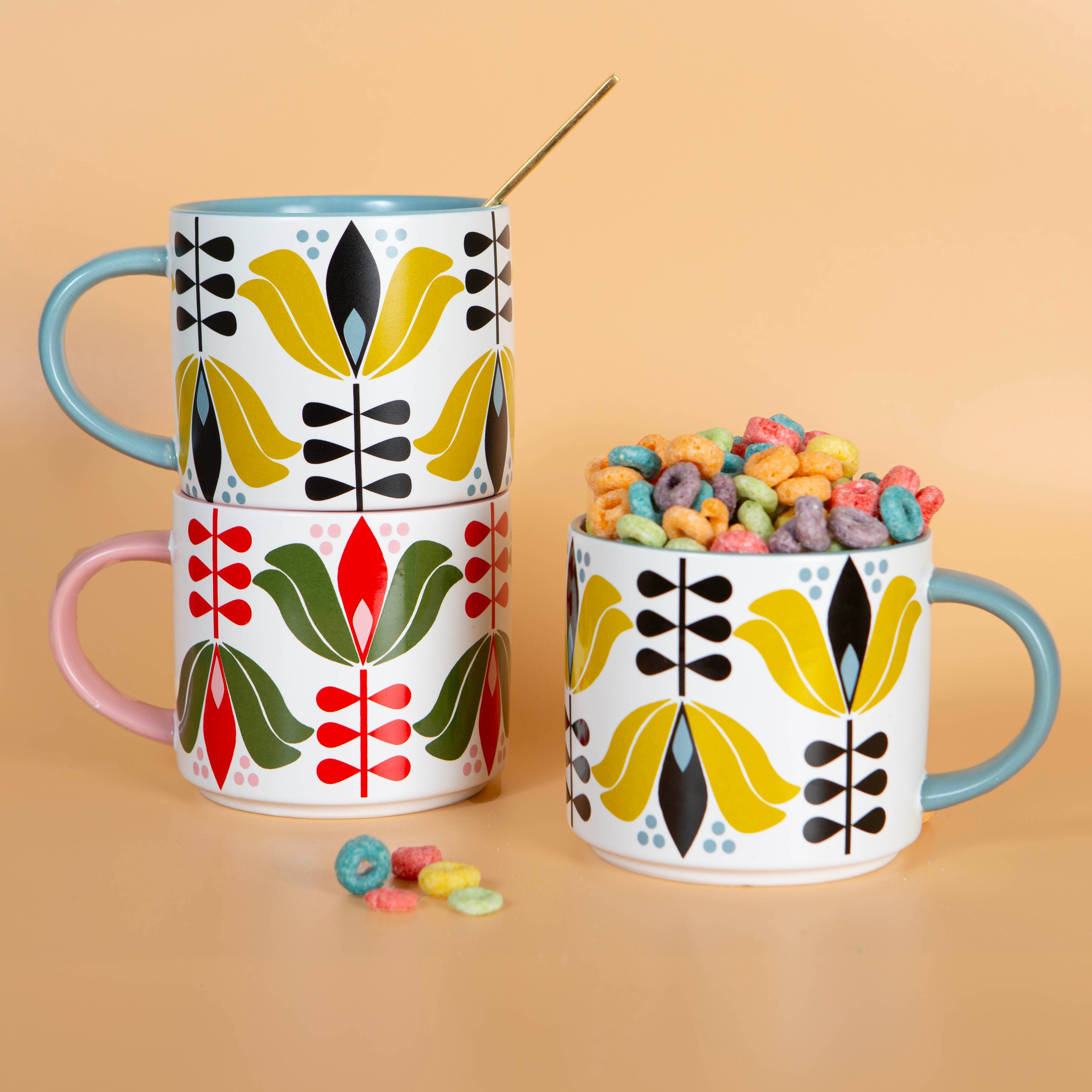 Mod Lounge Paper Company - Wholesale Coffee mug - Yellow Lotus Flower Mid Century Stackable Matte Coffee Mug2