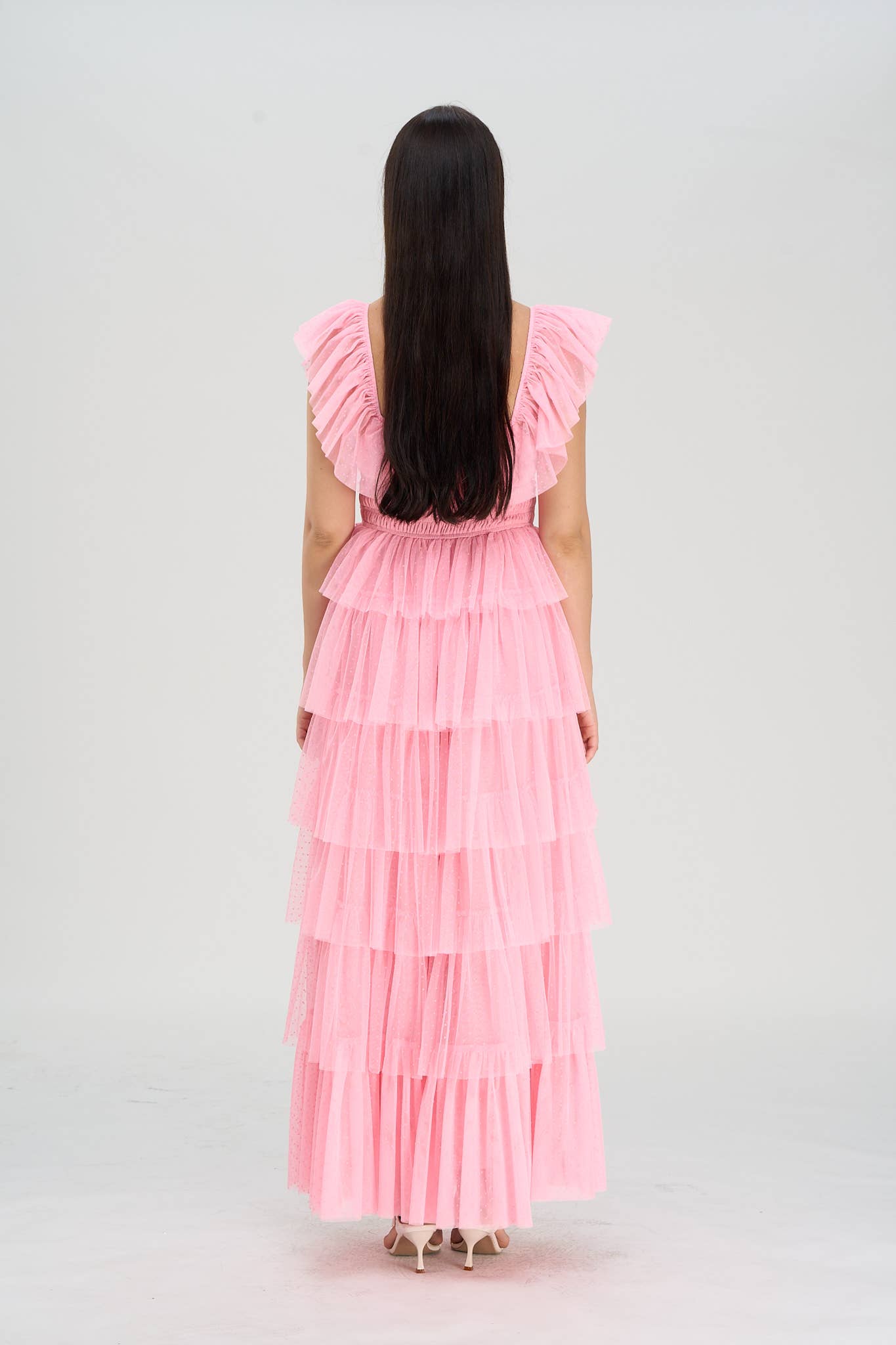 DUSTY ROSE - Venta al por mayor Vestido - Mujer - Vestido largo de tul con lunares en capas Whimsy11