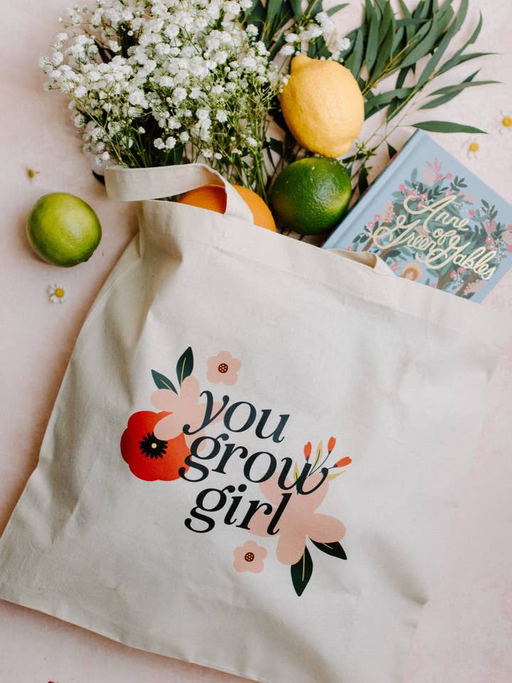 Du vokser, pige, blomsterindkøbstaske (forårsgaver) for engroshandel hos Chalkfulloflove