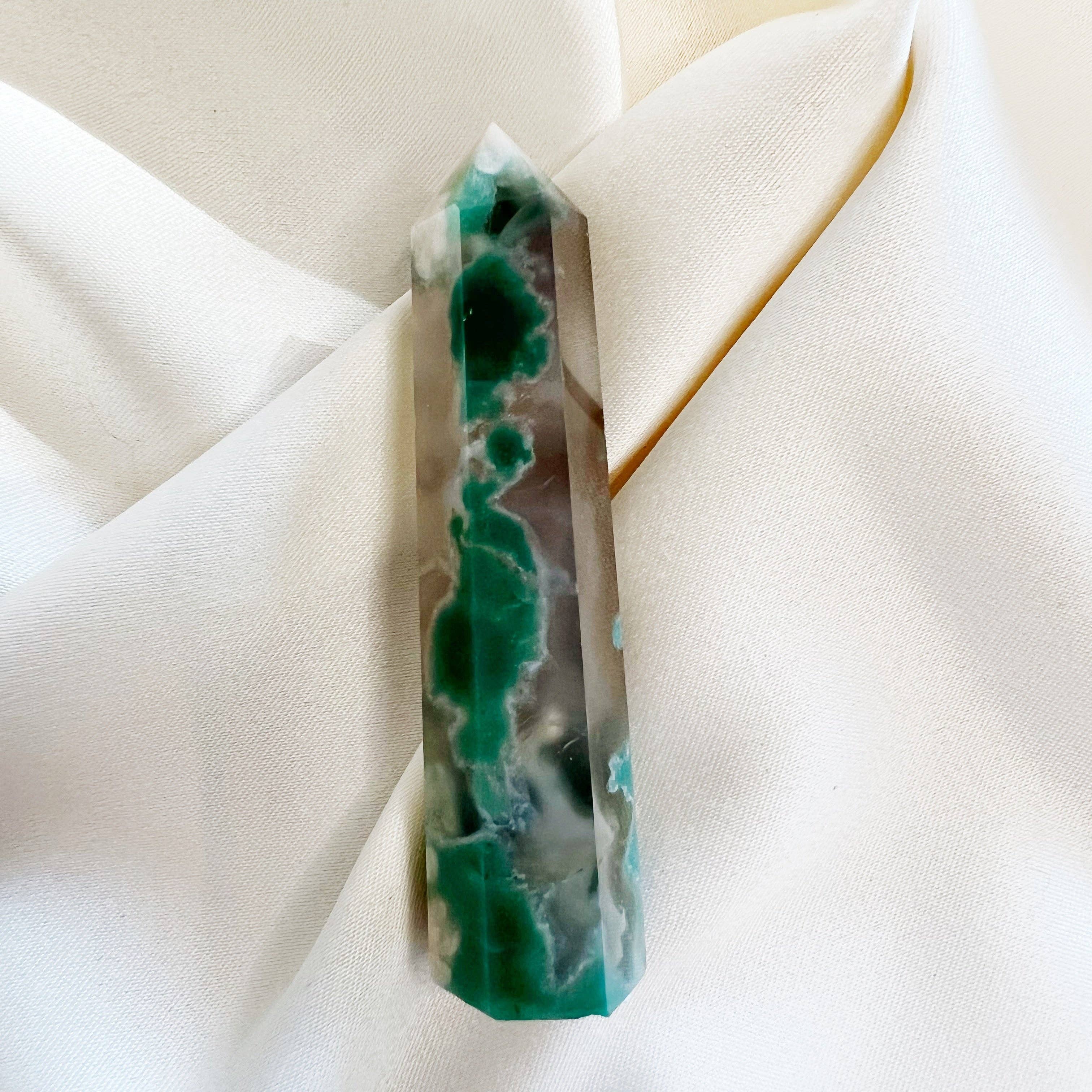 Wild Moon Artistry - Wholesale Spiritual Stone/Crystal - Green Flower Agate Tower 1-107