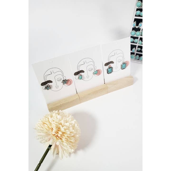 Funteze - Wholesale Stud/Post Earrings - 36 Pair Turquoise Stud Earrings with Display Case