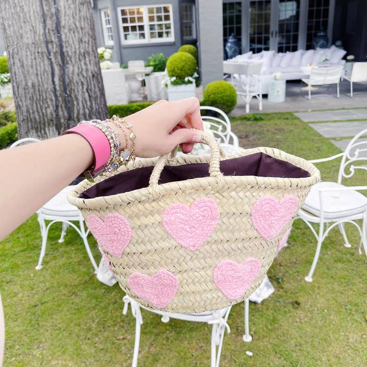 High crafty – wholesale Basket – Heart Basket – Hand-Embroidered Moroccan Straw Bag in Pink o4