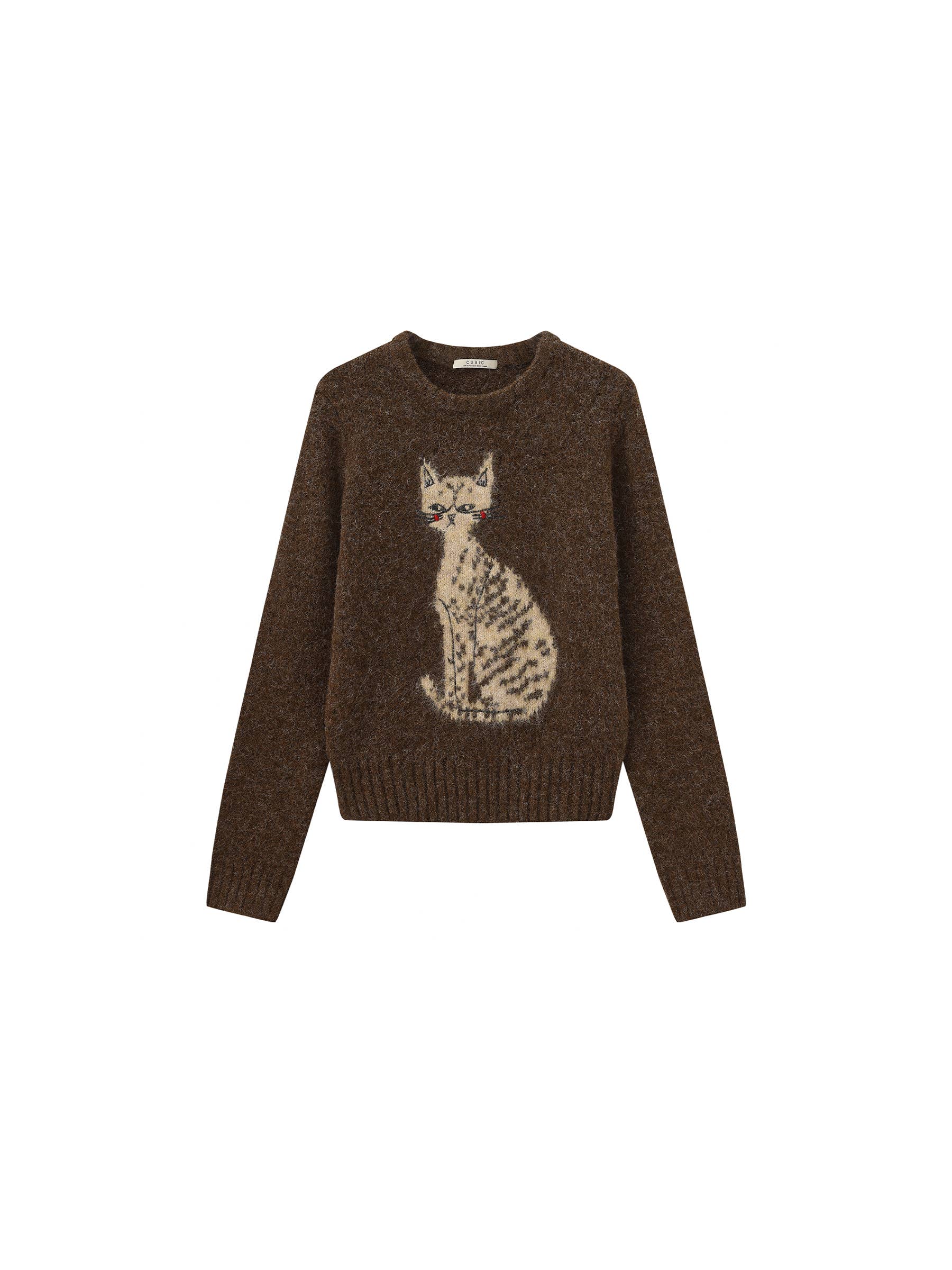 CUBIC - Wholesale Knit Sweater - Women's - CUBIC Cat Print Wool Blend Sweater2