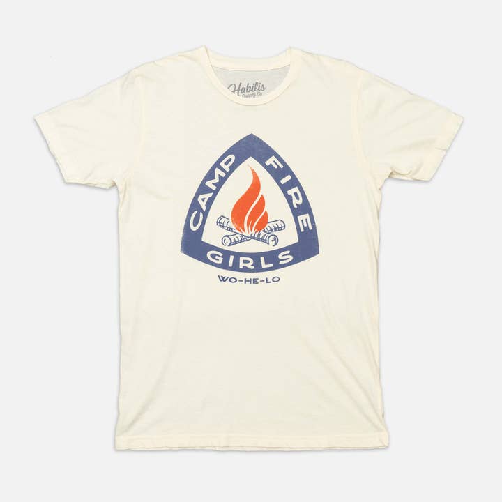 Cream Campfire Girls T-Shirt - USA Made | 100% Cotton for wholesale on Faire