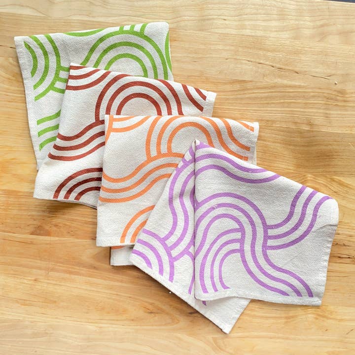 Bright Beige - Wholesale Dinner & Cloth Napkin - Warm Winding Loops, Hand Printed Cotton Napkins, Set of 46