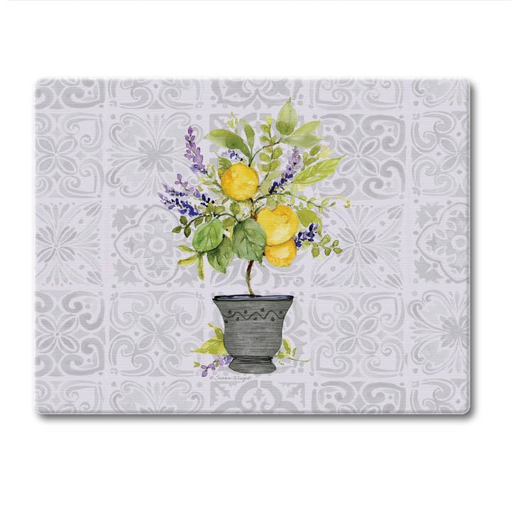 Watercolor Lemons 3mm Glass Cutting Board 10" x 8" for wholesale by Conimar Promotions