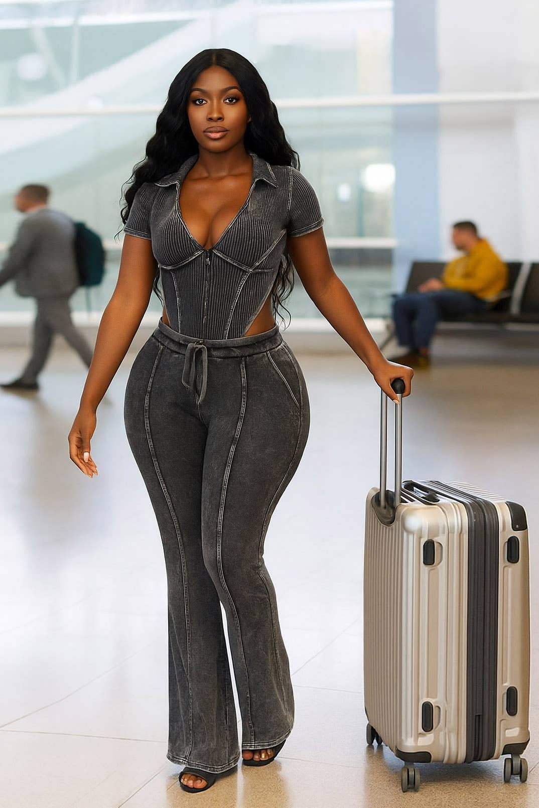 Dalia Studio - Wholesale Top & Pant Set (NOT Loungewear) - Women's - MINERAL WASH DEEP-V COLLARED BODYSUIT & PANT SET9