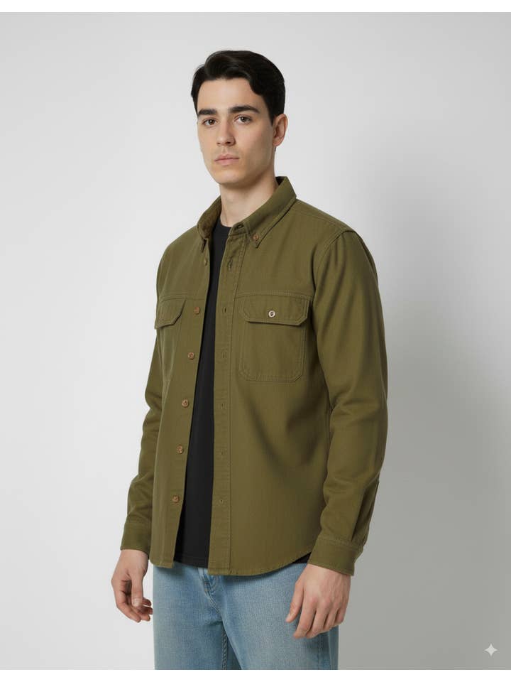 HB Olive Men's Denim Long Sleeve Shacket for wholesale on Faire1