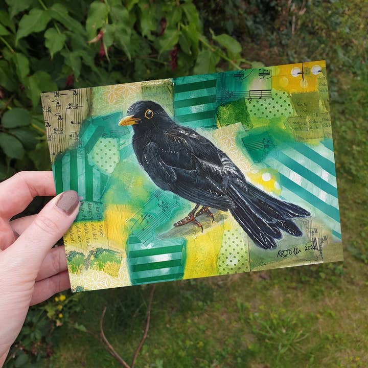 Bertie Blackbird - gratulationskort för wholesale av Robin Dallen Art