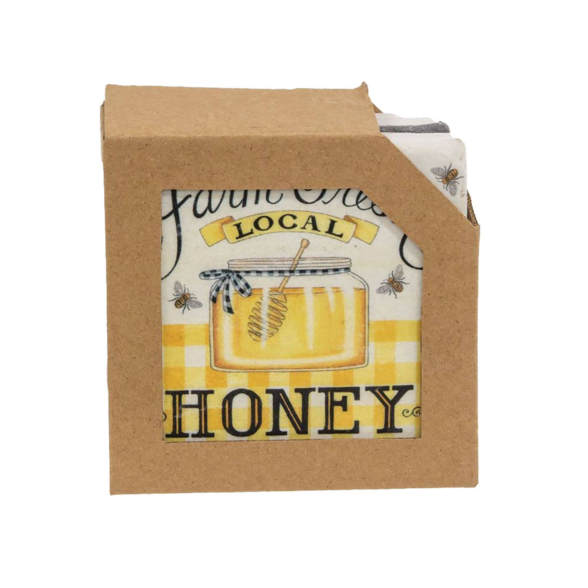 Col House Designs - Venta al por mayor Posavasos - Juego de 4 posavasos de resina Farm Fresh Honey2